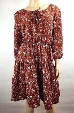 Just Found Plus Size 2X Rust Floral Print Tiered Mini Dress Tassel V-Neck